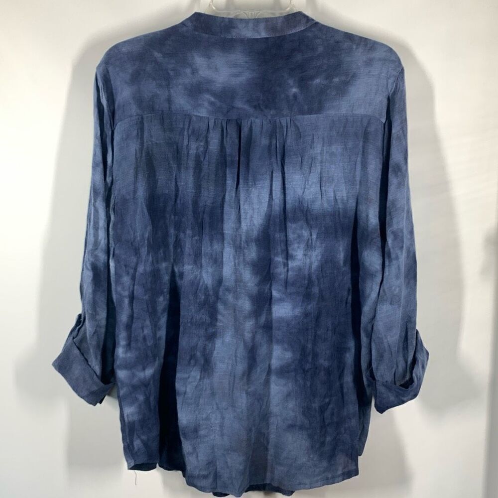 New Directions Womens Tie Dyed Split Neck Roll Tab Sleeve Blouse Blue Size XL - Picture 6 of 7